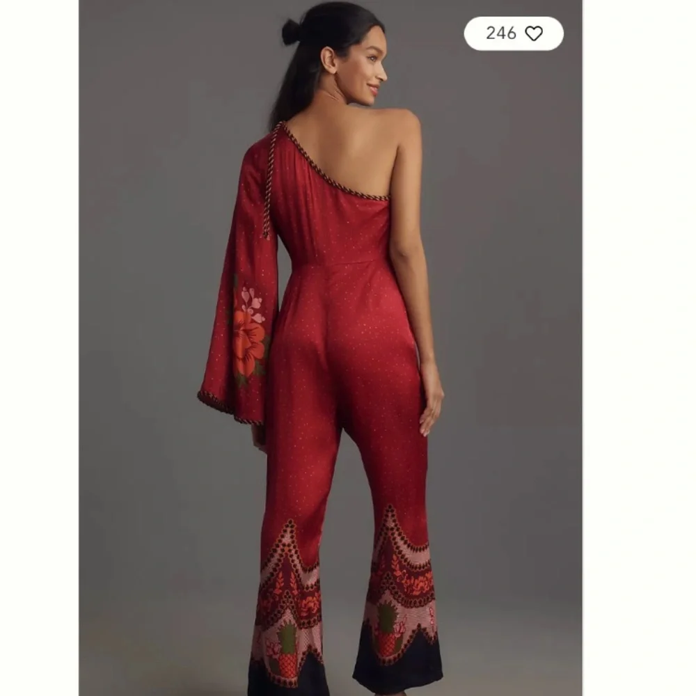 FARM RIO X ANTHROPOLOGIE ONE-SHOULDER PRINTED SATIN JUMPSUIT - Picture 3 of 14